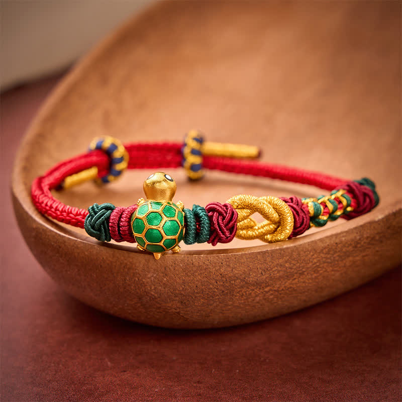 Buddha Stones Hand-Woven Copper Turtle Red String Protection Bracelet