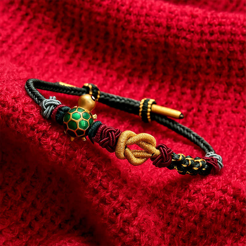 Buddha Stones Hand-Woven Copper Turtle Red String Protection Bracelet