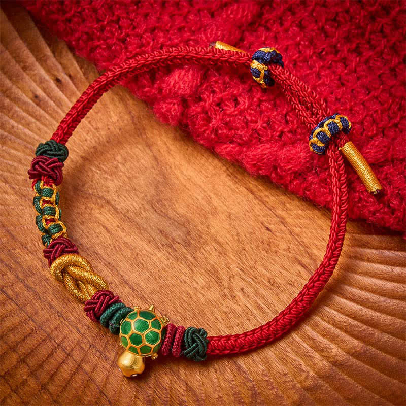 Buddha Stones Hand-Woven Copper Turtle Red String Protection Bracelet