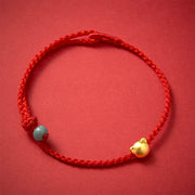 Buddha Stones Copper Cat Head Jade Red String Connection Bracelet