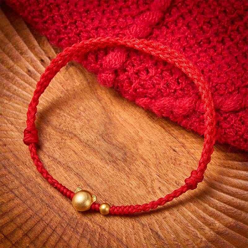 Buddha Stones Red String Copper Cat Head Protection Bracelet