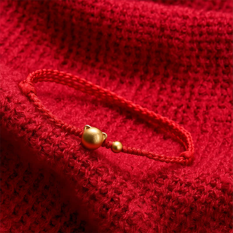 Buddha Stones Red String Copper Cat Head Protection Bracelet