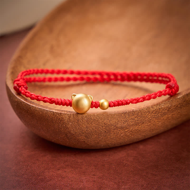 Buddha Stones Red String Copper Cat Head Protection Bracelet