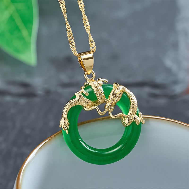 EverestArtstudios Jade Dragon Round Pendant Protection Necklace