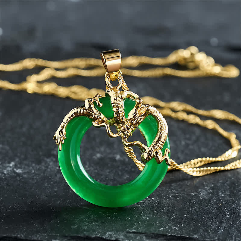 EverestArtstudios Jade Dragon Round Pendant Protection Necklace