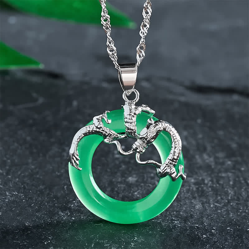 EverestArtstudios Jade Dragon Round Pendant Protection Necklace
