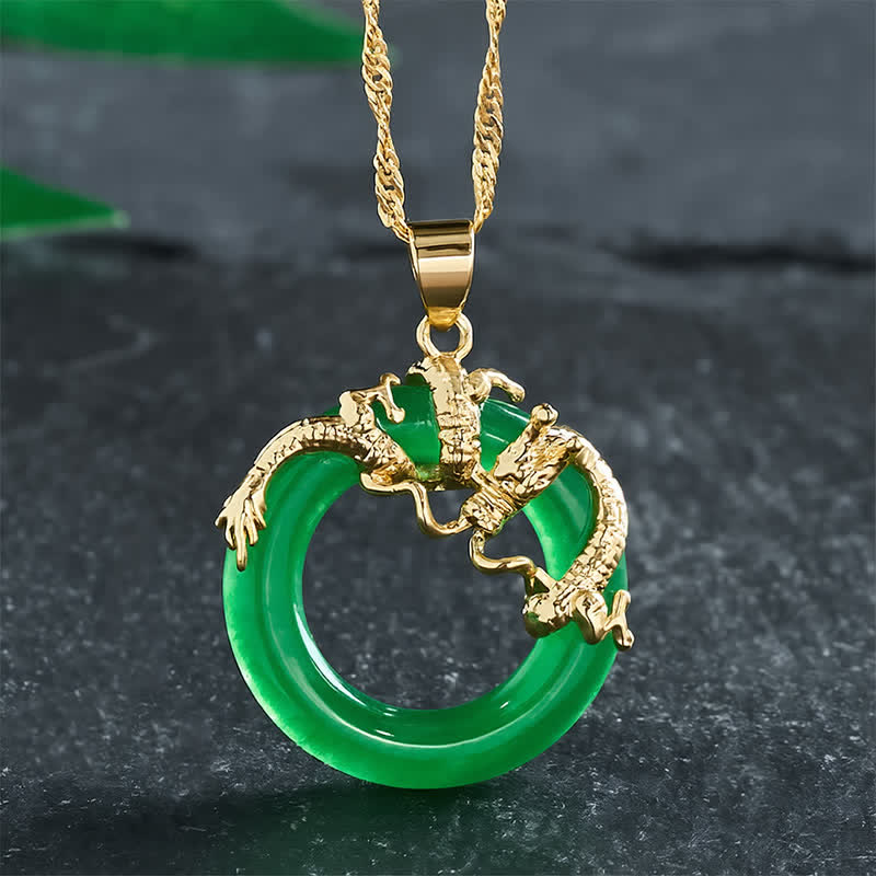 EverestArtstudios Jade Dragon Round Pendant Protection Necklace