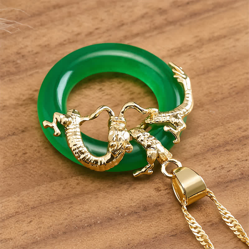 EverestArtstudios Jade Dragon Round Pendant Protection Necklace
