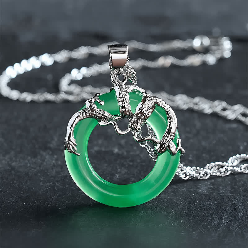EverestArtstudios Jade Dragon Round Pendant Protection Necklace