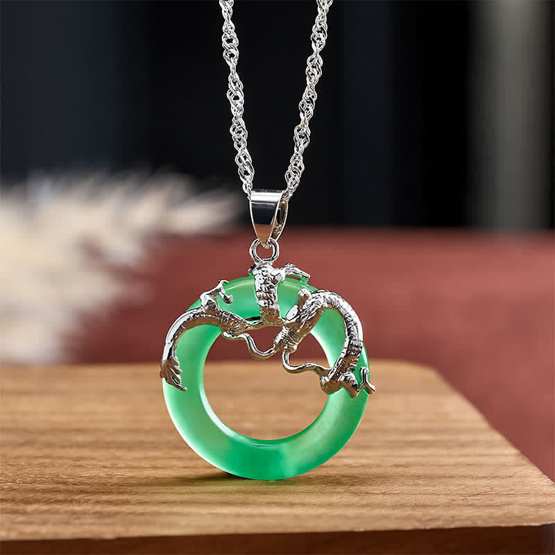 EverestArtstudios Jade Dragon Round Pendant Protection Necklace