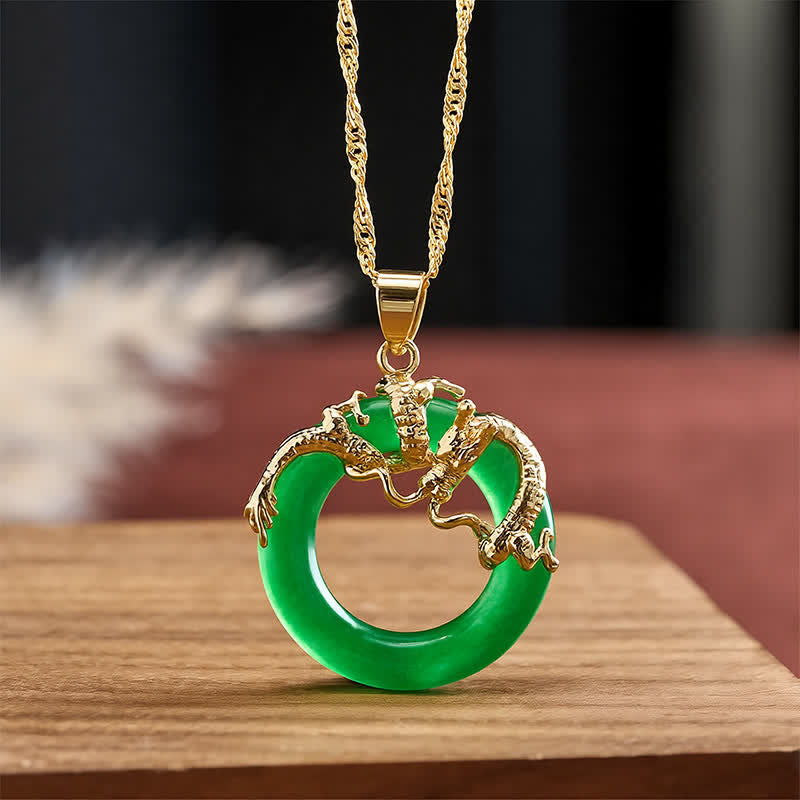 EverestArtstudios Jade Dragon Round Pendant Protection Necklace