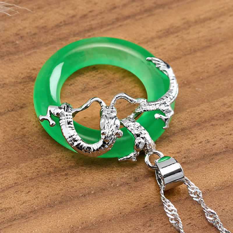 EverestArtstudios Jade Dragon Round Pendant Protection Necklace