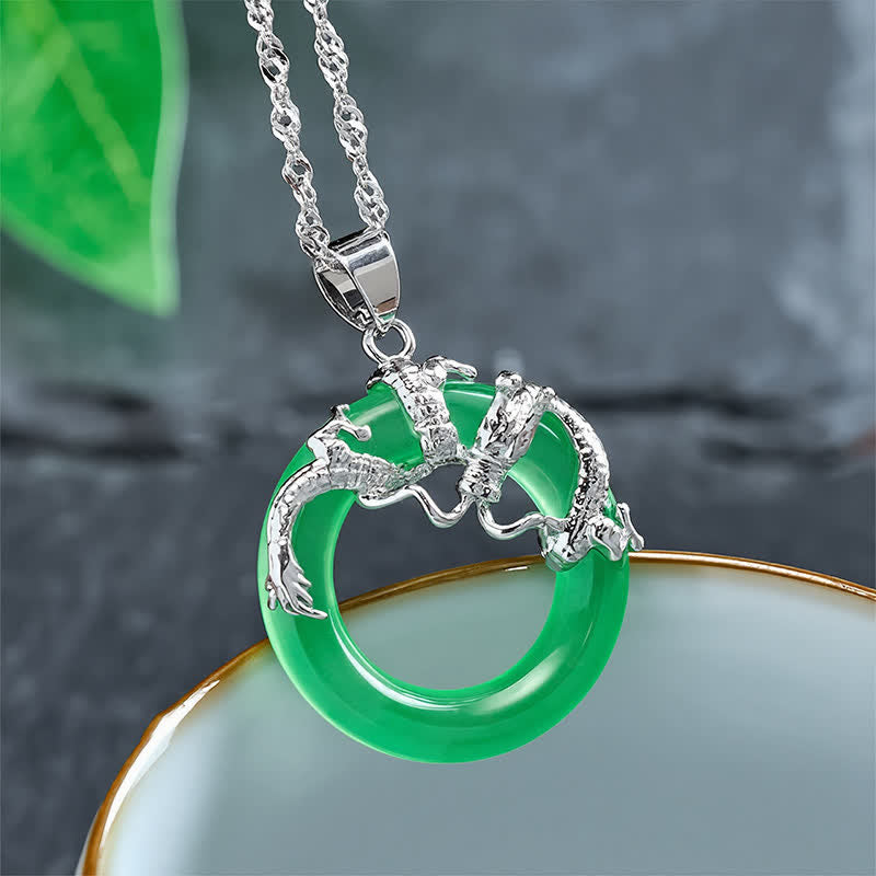 EverestArtstudios Jade Dragon Round Pendant Protection Necklace