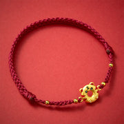 Buddha Stones Copper Tiger Peace Buckle Hand Woven Grounding Red String Adjustable Bracelet