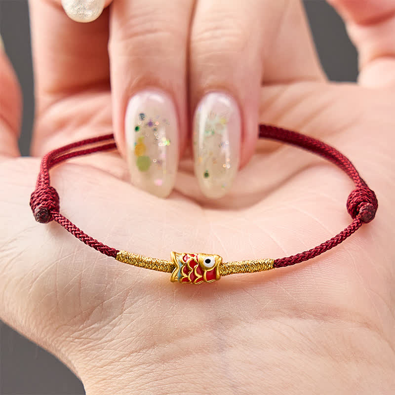 Buddha Stones Koi Fish Luck Hand-Woven Red String Bracelet