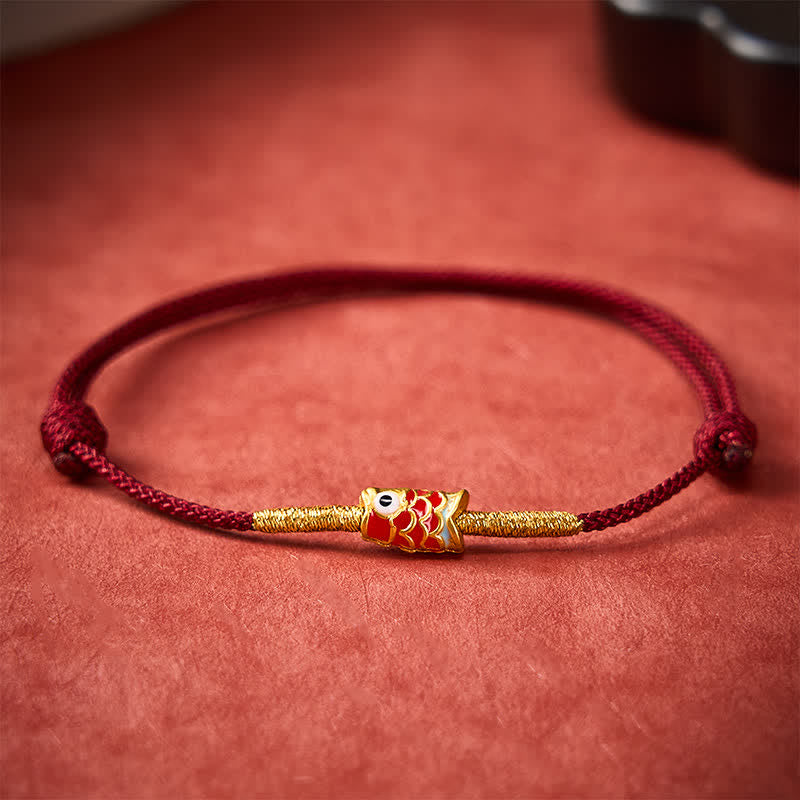 Buddha Stones Koi Fish Luck Hand-Woven Red String Bracelet