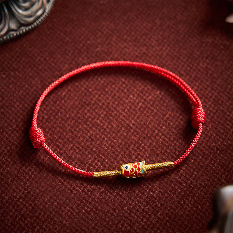 Buddha Stones Koi Fish Luck Hand-Woven Red String Bracelet