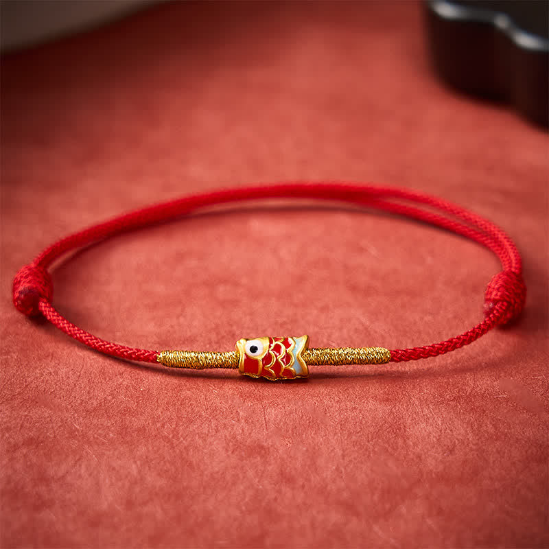 Buddha Stones Koi Fish Luck Hand-Woven Red String Bracelet