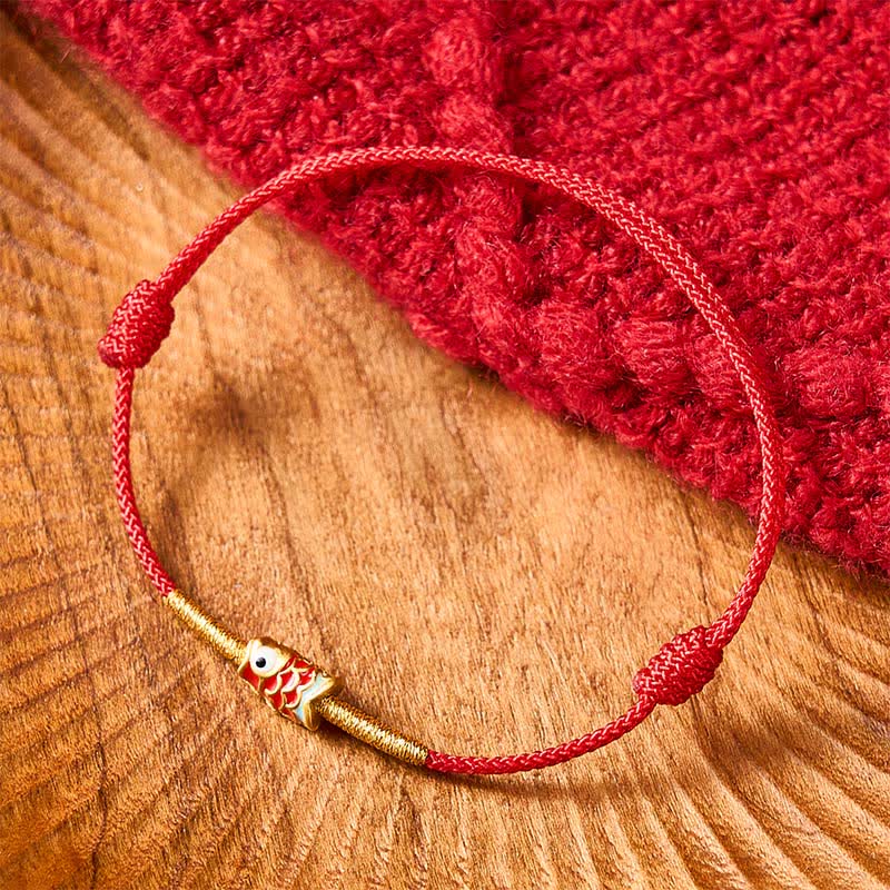 Buddha Stones Koi Fish Luck Hand-Woven Red String Bracelet