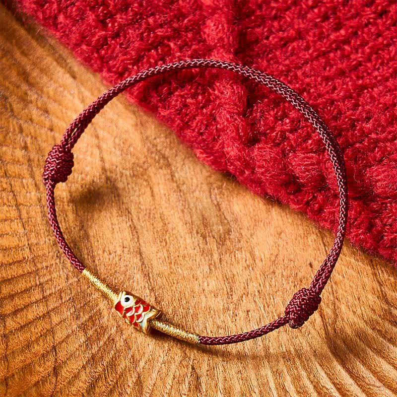 Buddha Stones Koi Fish Luck Hand-Woven Red String Bracelet