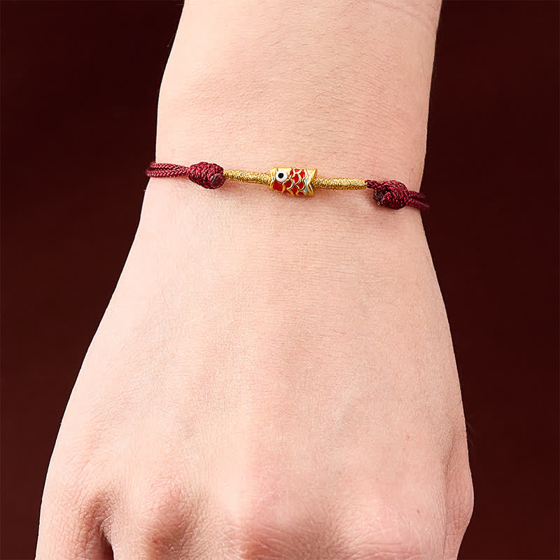Buddha Stones Koi Fish Luck Hand-Woven Red String Bracelet