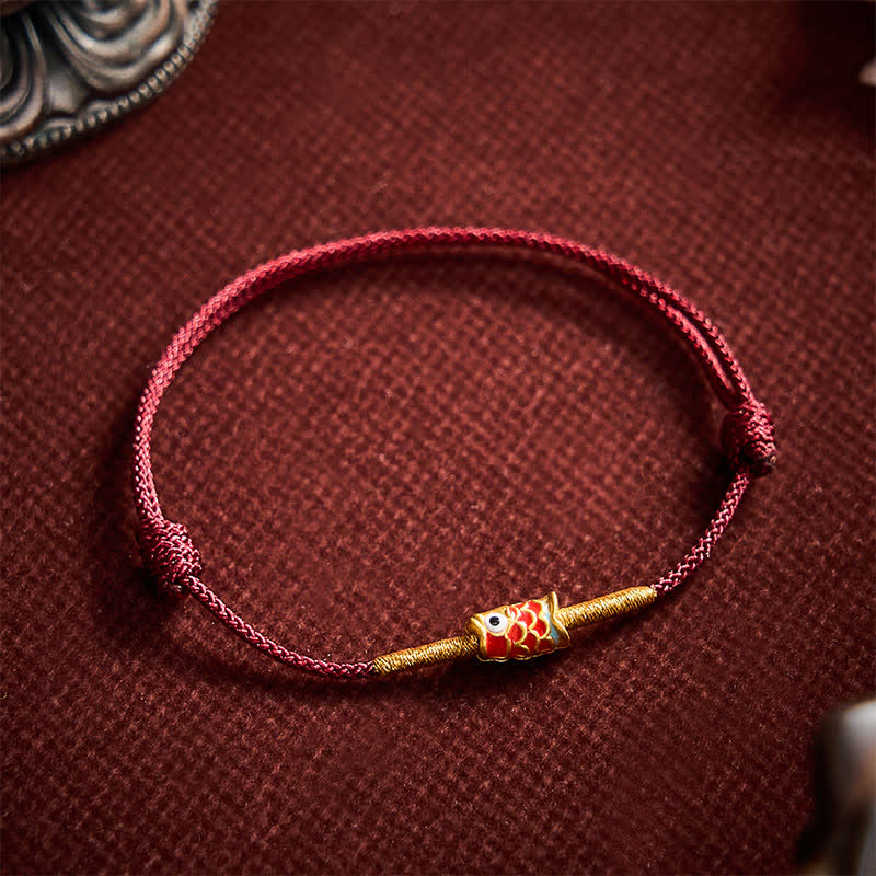 Buddha Stones Koi Fish Luck Hand-Woven Red String Bracelet