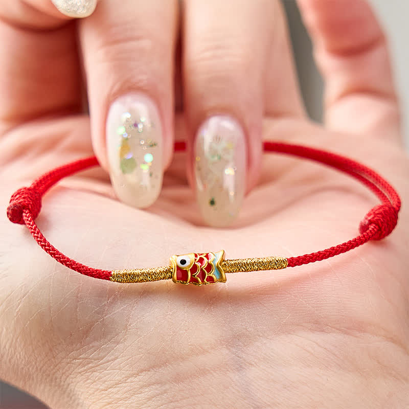 Buddha Stones Koi Fish Luck Hand-Woven Red String Bracelet