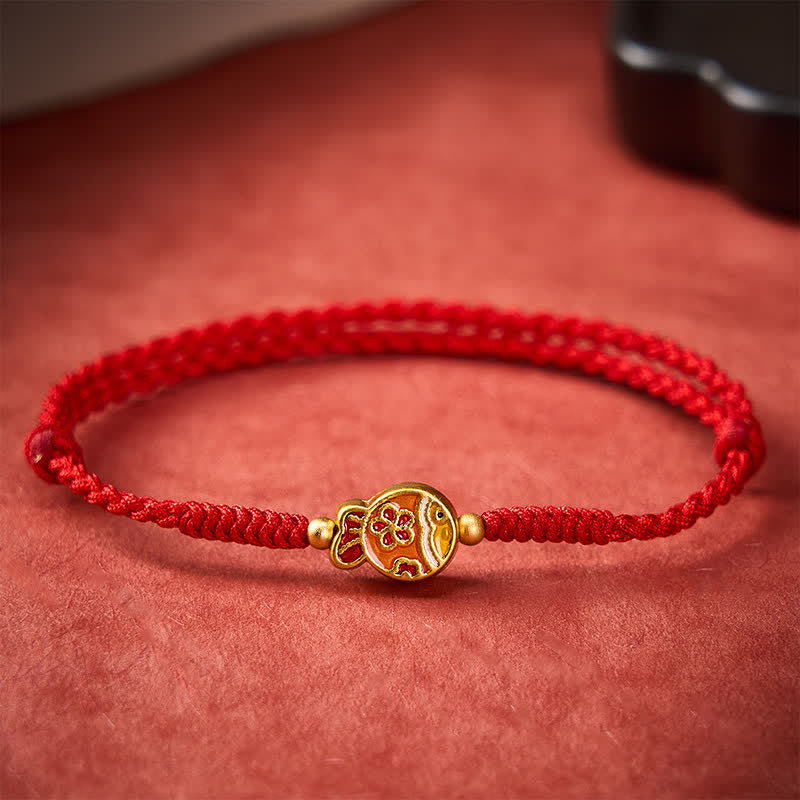 Buddha Stones Hand-Woven Flower Koi Fish Luck Red Rope Bracelet