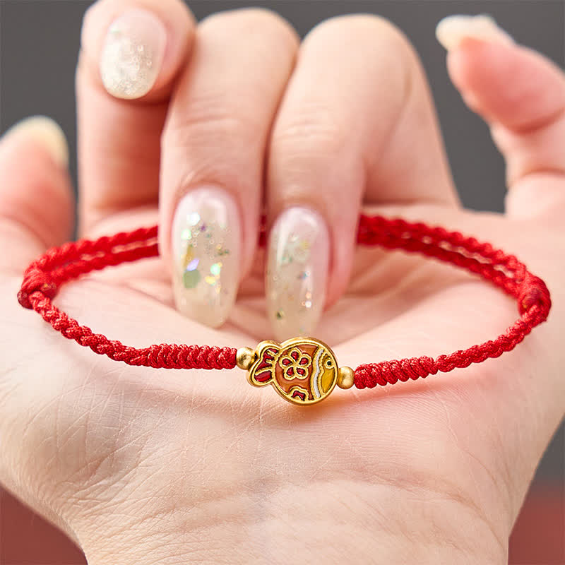 Buddha Stones Hand-Woven Flower Koi Fish Luck Red Rope Bracelet