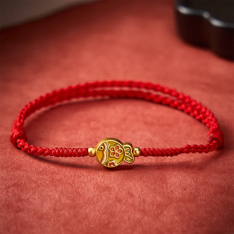 Buddha Stones Hand-Woven Flower Koi Fish Luck Red Rope Bracelet