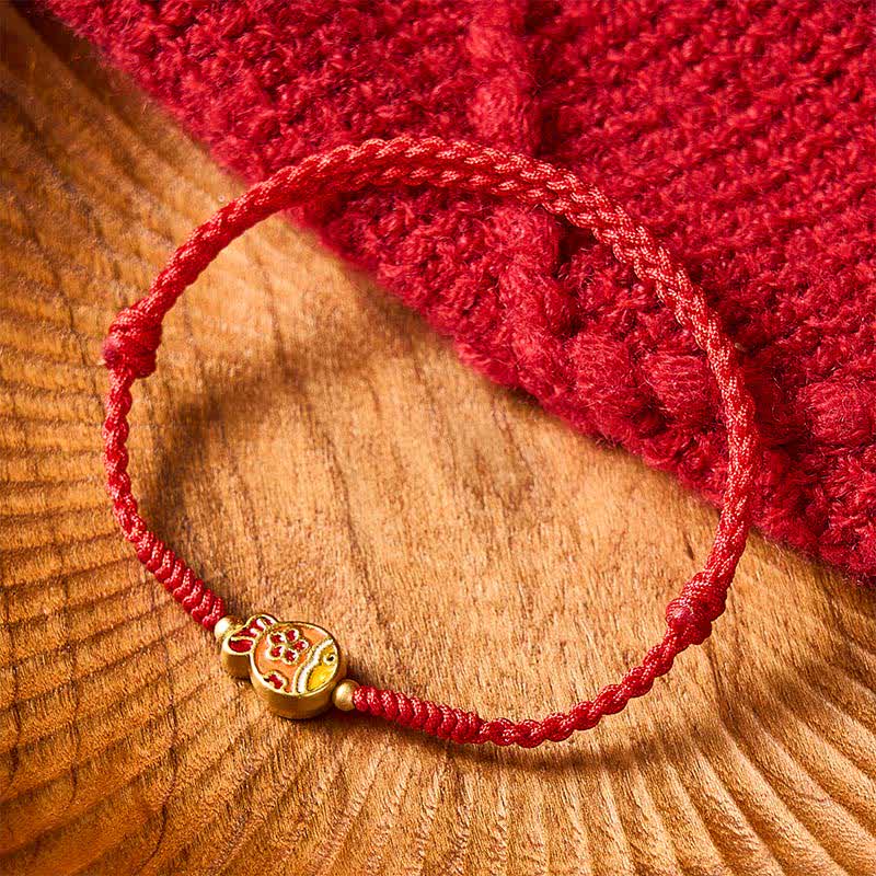 Buddha Stones Hand-Woven Flower Koi Fish Luck Red Rope Bracelet