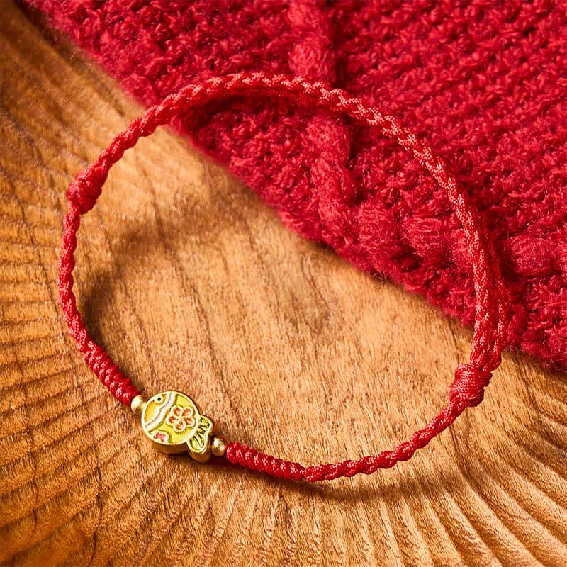 Buddha Stones Hand-Woven Flower Koi Fish Luck Red Rope Bracelet