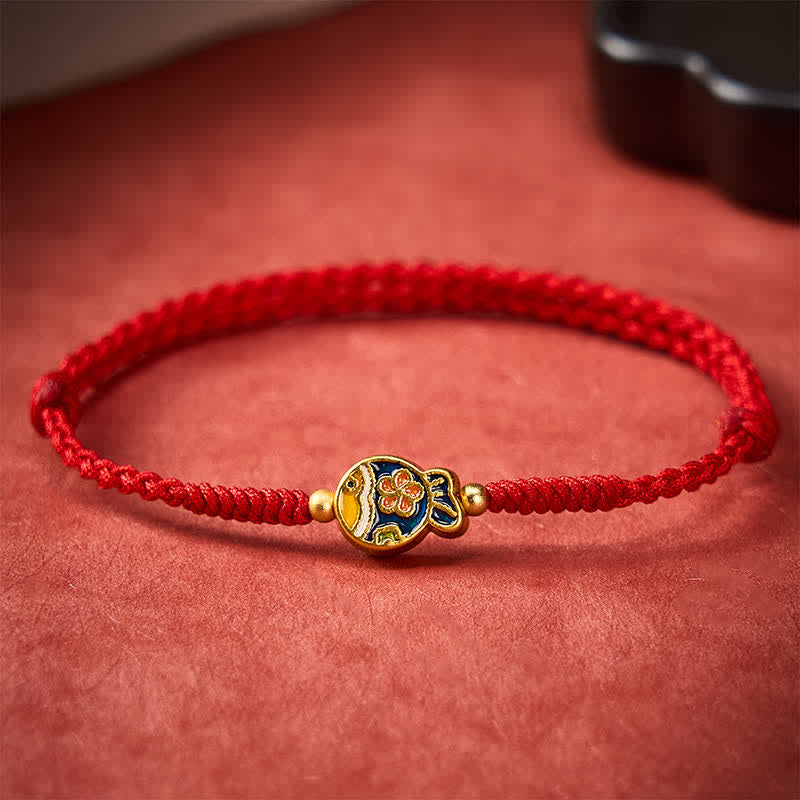 Buddha Stones Hand-Woven Cyan Flower Koi Fish Protection Red Rope Bracelet