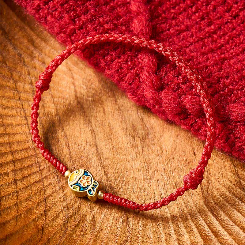 Buddha Stones Hand-Woven Cyan Flower Koi Fish Protection Red Rope Bracelet