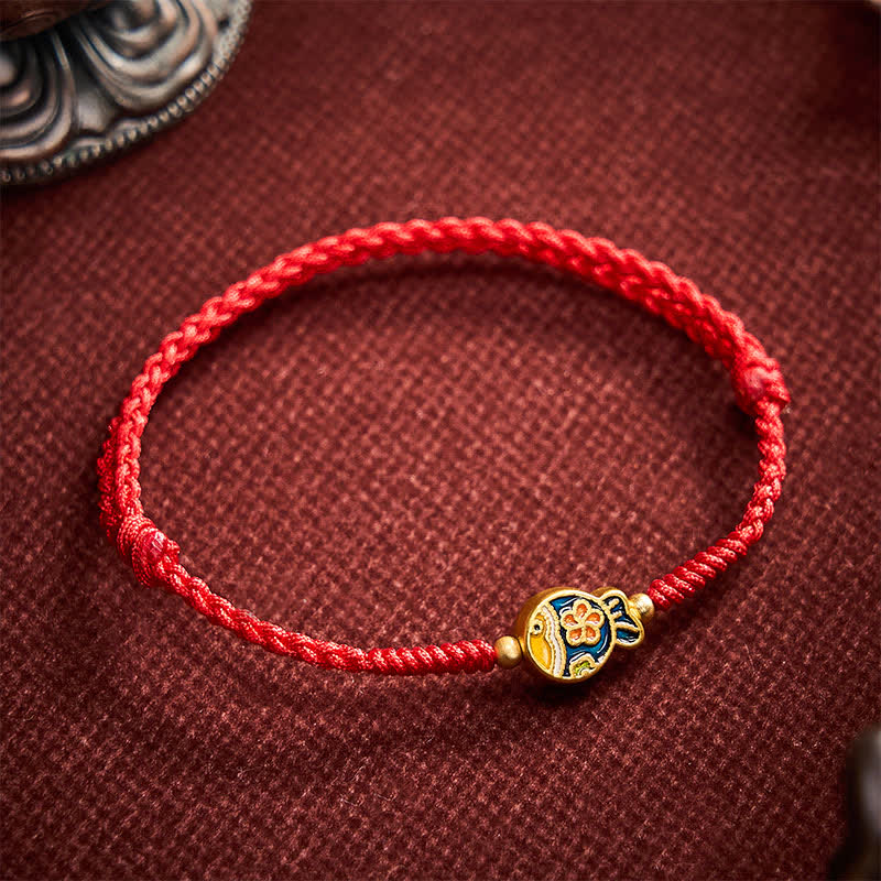 Buddha Stones Hand-Woven Cyan Flower Koi Fish Protection Red Rope Bracelet