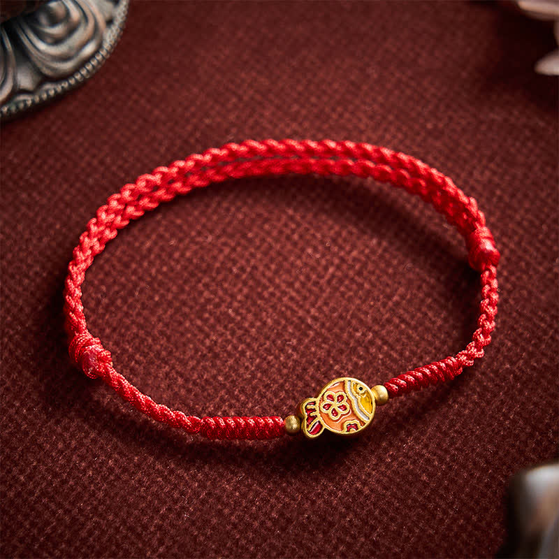 Buddha Stones Hand-Woven Flower Koi Fish Luck Red Rope Bracelet