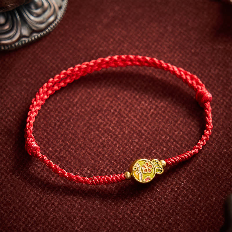 Buddha Stones Hand-Woven Flower Koi Fish Luck Red Rope Bracelet
