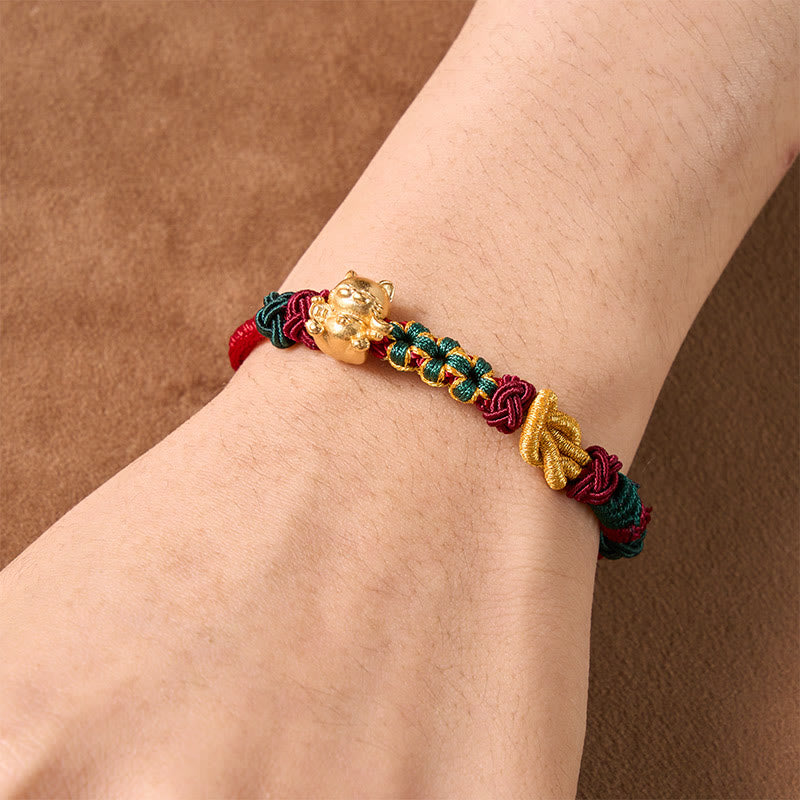 Buddha Stones Hand-Woven Red String Lucky Cat Protection Bracelet