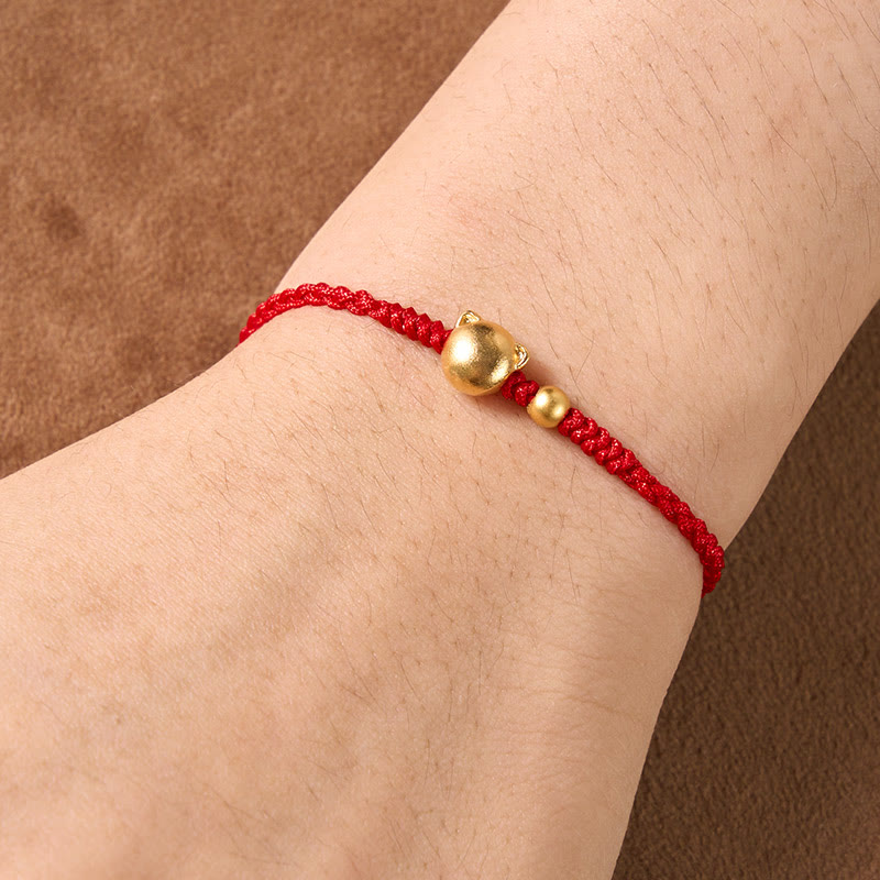 Buddha Stones Red String Copper Cat Head Protection Bracelet