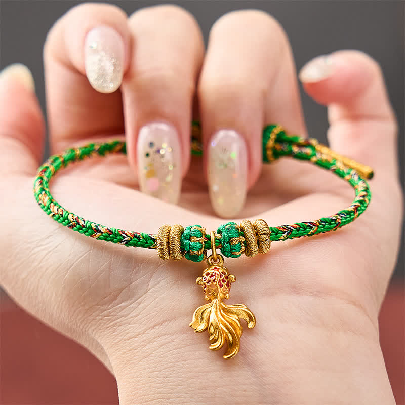 Buddha Stones Hand-Woven Red Koi Fish Luck Green Rope Bracelet