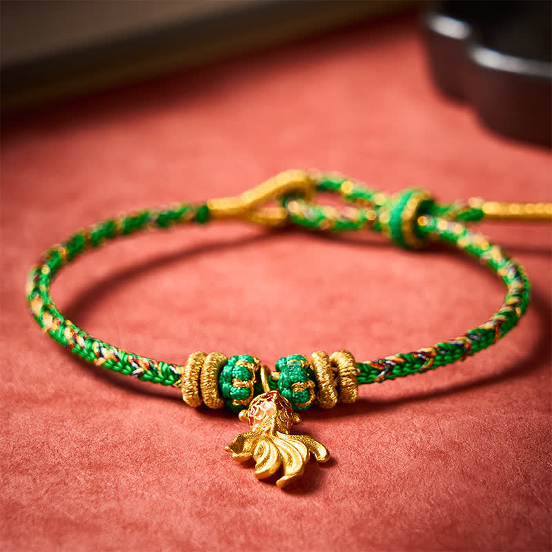 Buddha Stones Hand-Woven Red Koi Fish Luck Green Rope Bracelet