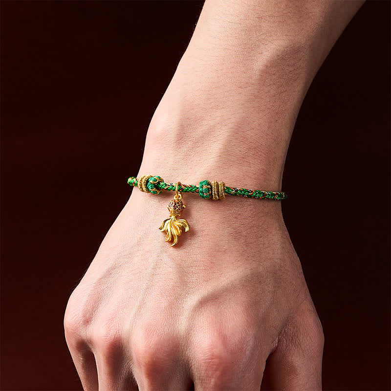 Buddha Stones Hand-Woven Red Koi Fish Luck Green Rope Bracelet