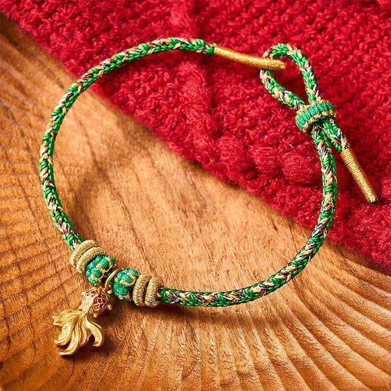 Buddha Stones Hand-Woven Red Koi Fish Luck Green Rope Bracelet