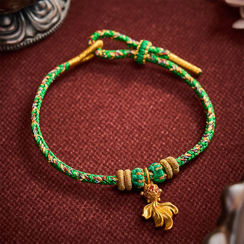 Buddha Stones Hand-Woven Red Koi Fish Luck Green Rope Bracelet