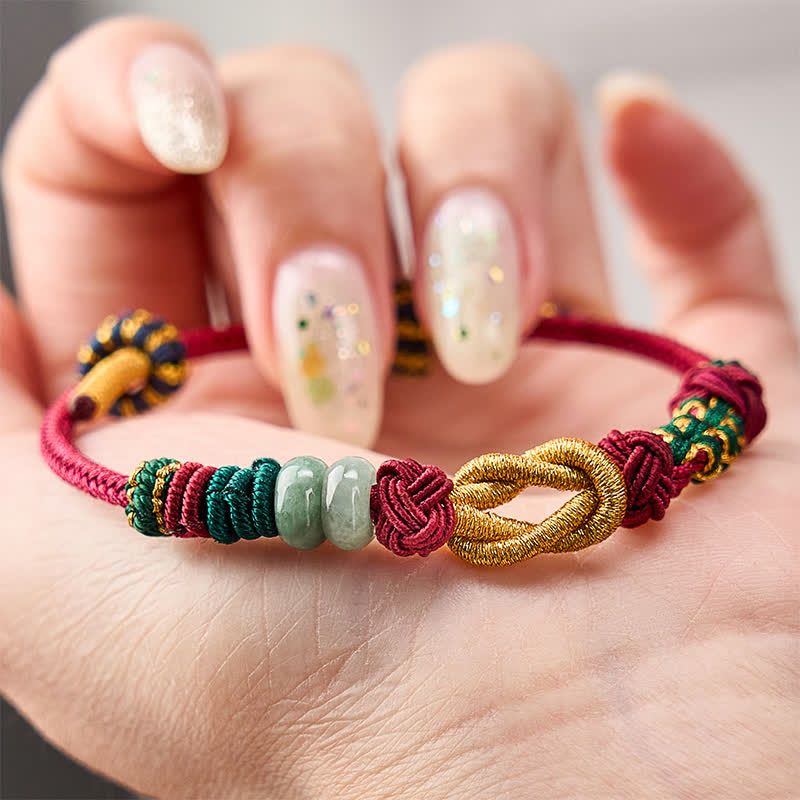 Buddha Stones Hand-Woven Peach Blossoms Luck Jade Beads Red String Bracelet