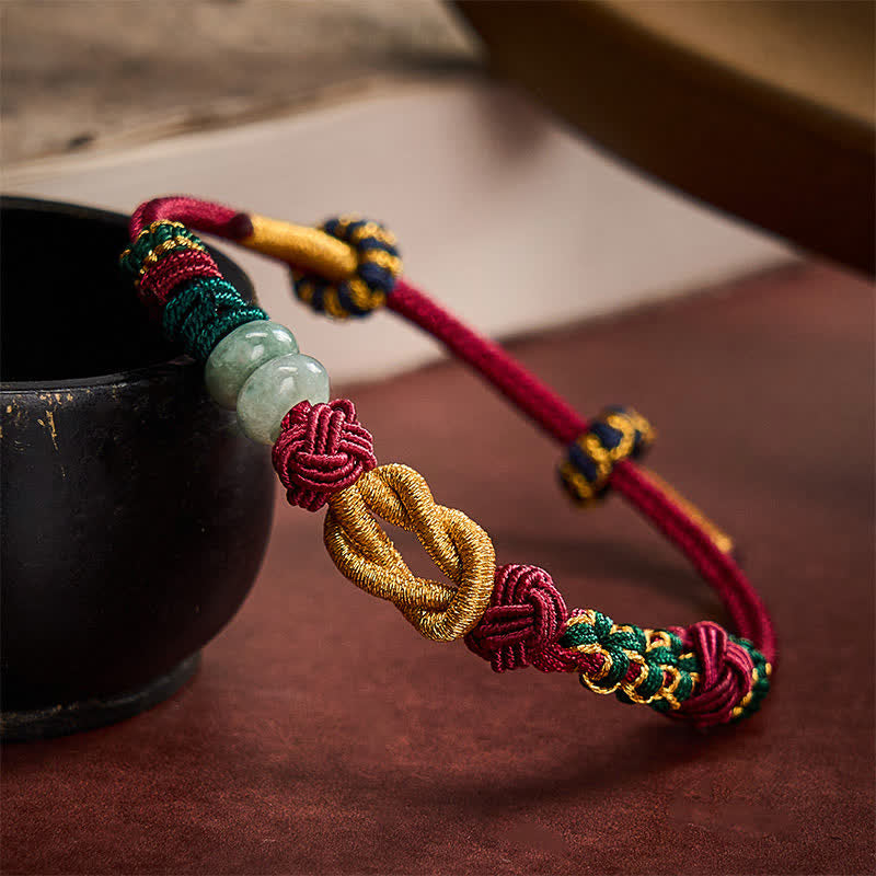 Buddha Stones Hand-Woven Peach Blossoms Luck Jade Beads Red String Bracelet