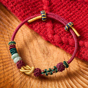 Buddha Stones Hand-Woven Peach Blossoms Luck Jade Beads Red String Bracelet