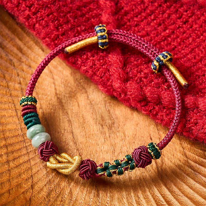 Buddha Stones Hand-Woven Peach Blossoms Luck Jade Beads Red String Bracelet