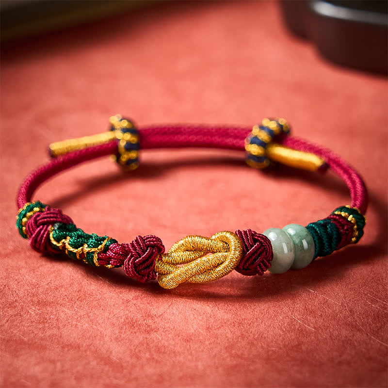Buddha Stones Hand-Woven Peach Blossoms Luck Jade Beads Red String Bracelet