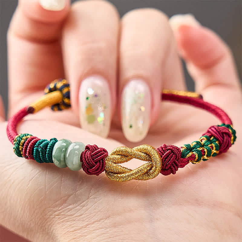 Buddha Stones Hand-Woven Peach Blossoms Luck Jade Beads Red String Bracelet